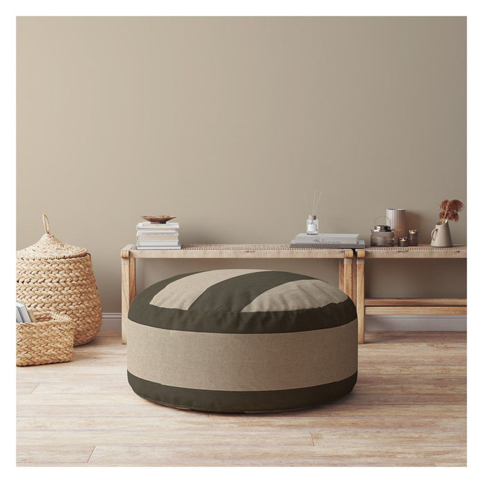 Cotton Round Striped Pouf Cover - Green