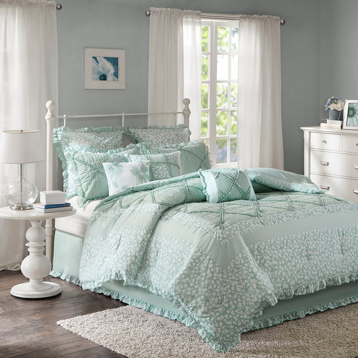 Mindy - California King 9 Piece Percale Comforter Set - Seafoam