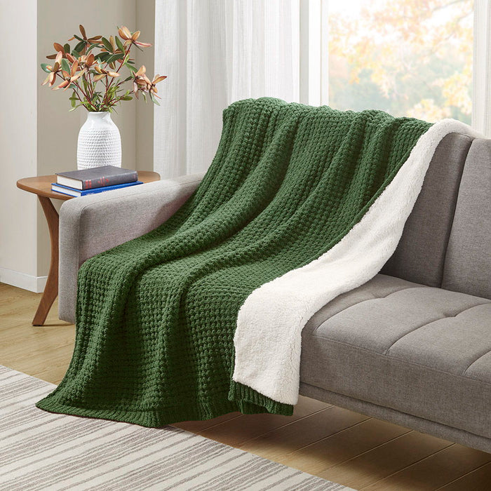 Rowan - Waffle Knit Chenille Throw - Green