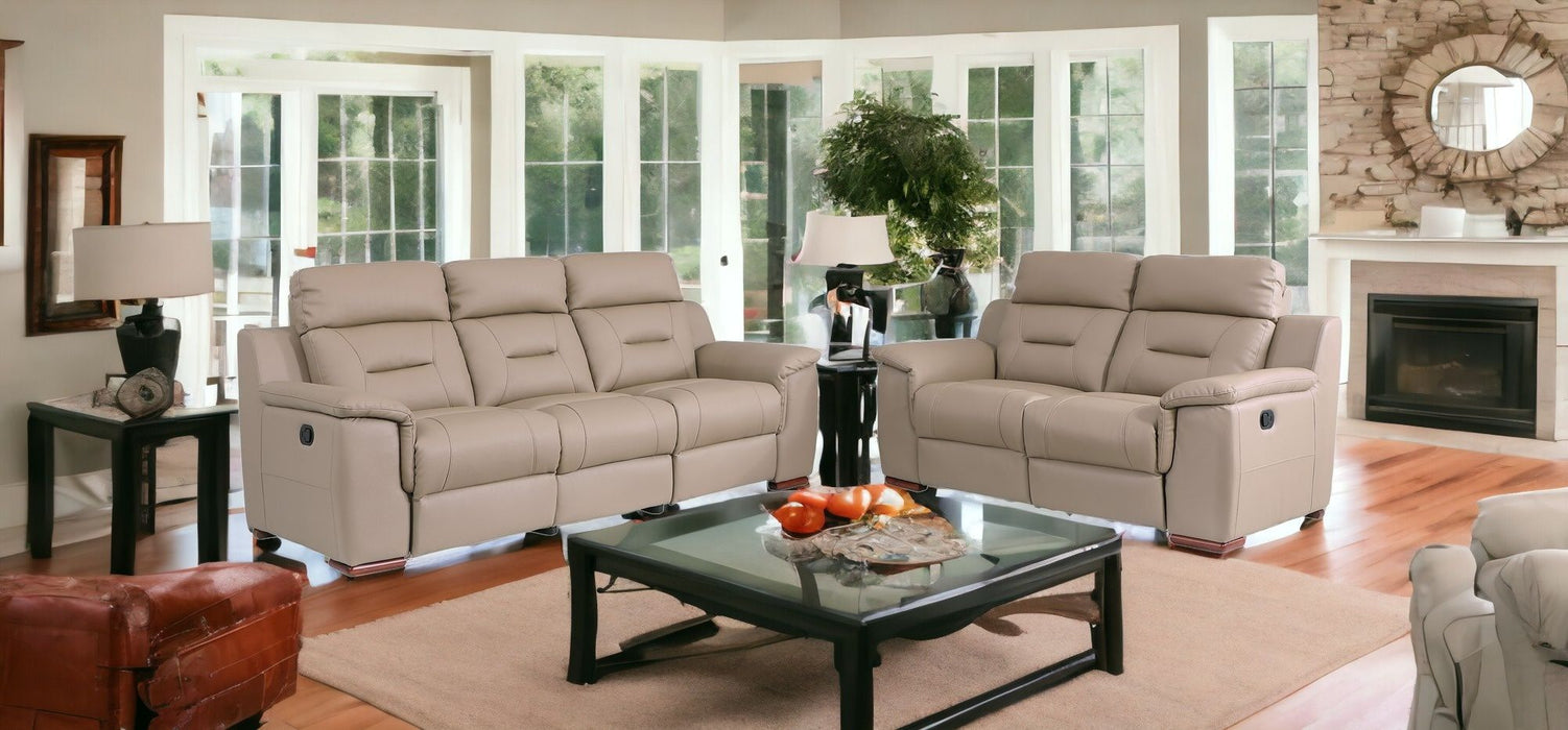 2 Piece Five Person Genuine Leather Indoor Seating Set - Beige