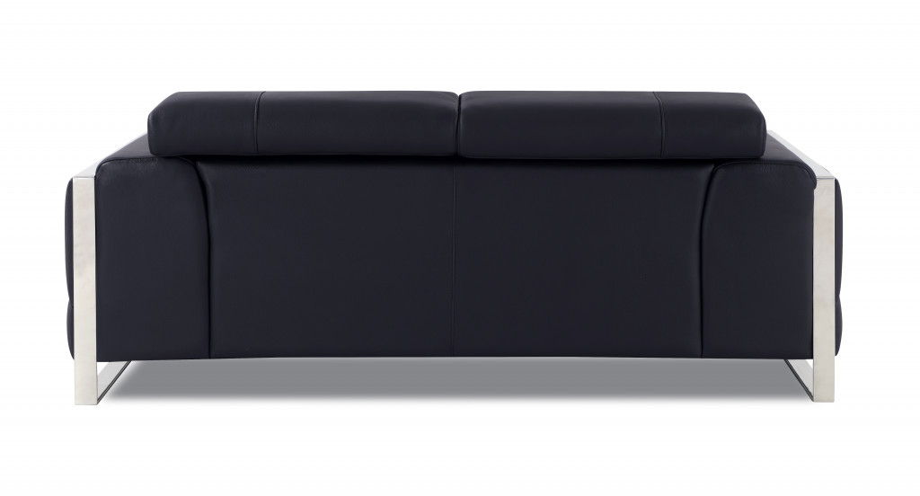 Italian Leather Loveseat - Black / Silver