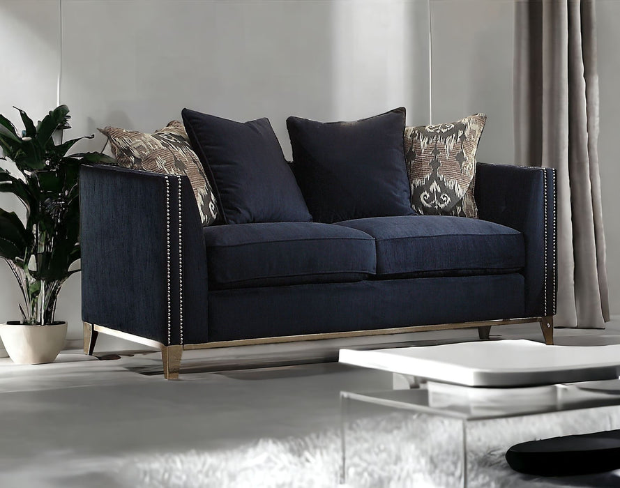 Velvet Loveseat And Toss Pillows - Blue / Silver