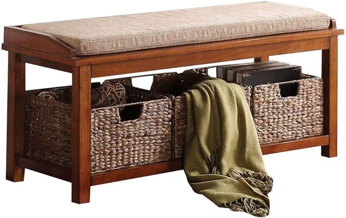 Upholstered Microfiber Bench With Drawers - Brown