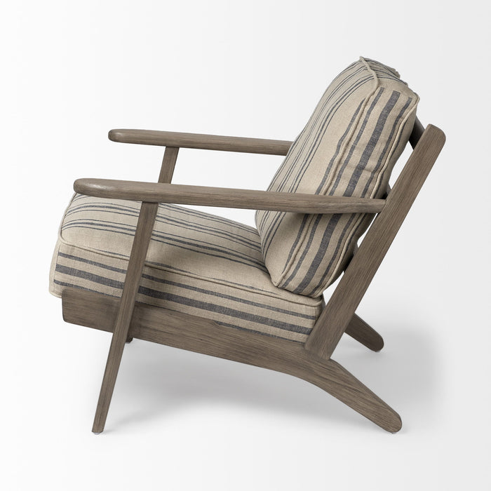 Striped Fabric Wrapped Accent Chair With Wooden Frame - Light Brown