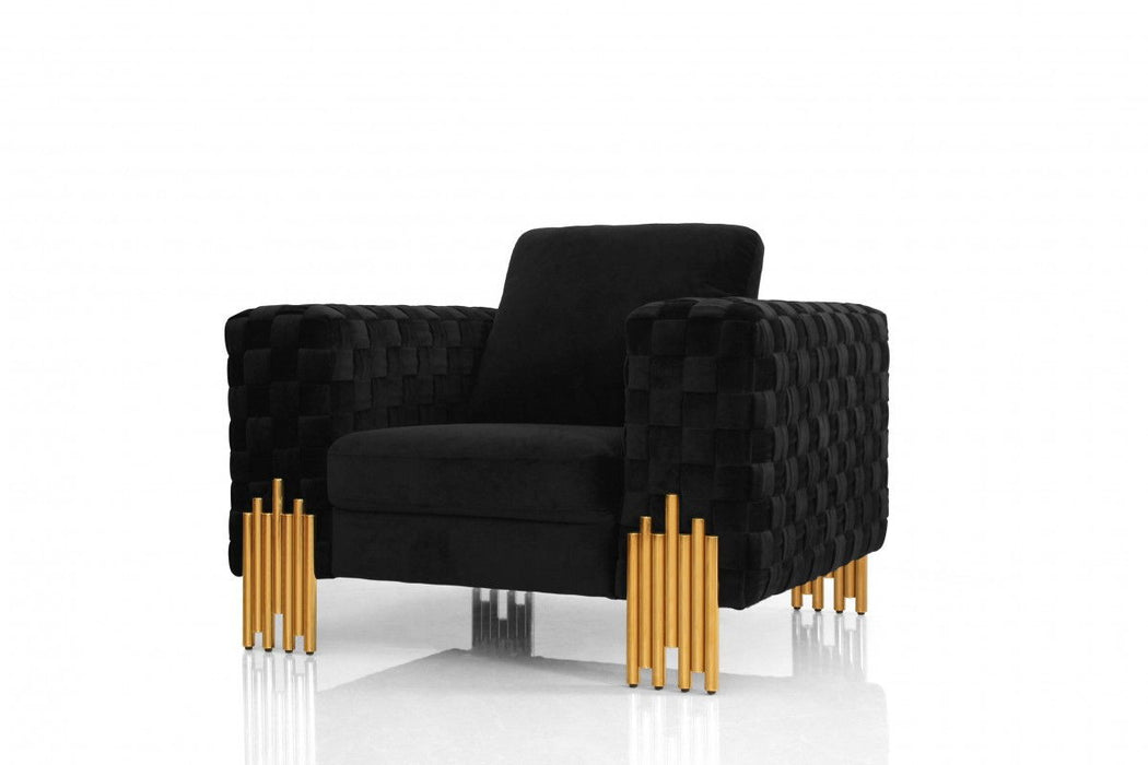 Three Piece Velvet Six Person Seating Set - Black