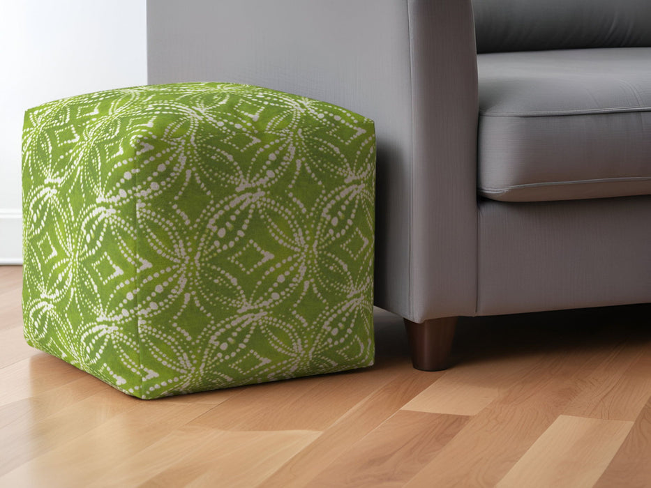 Cotton Damask Pouf Ottoman - Green / White