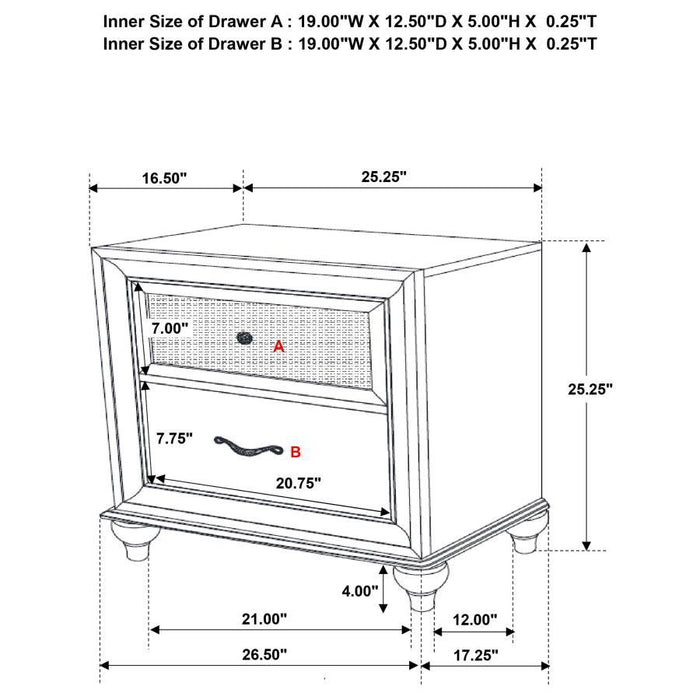 Barzini - 2-drawer Nightstand - Simple Home Plus