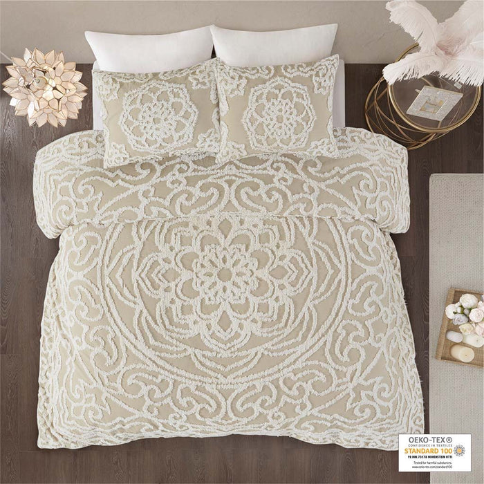 Laetitia - King 3 Piece Tufted Duvet Cover Set - Taupe