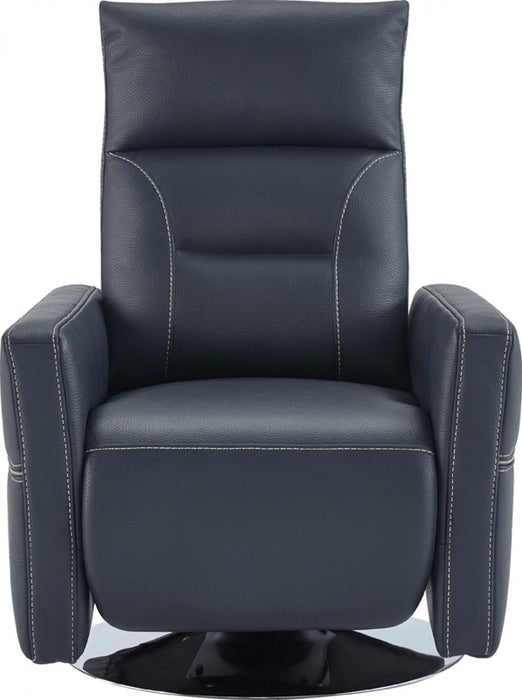 High Back Faux Leather Recliner - Dark Blue