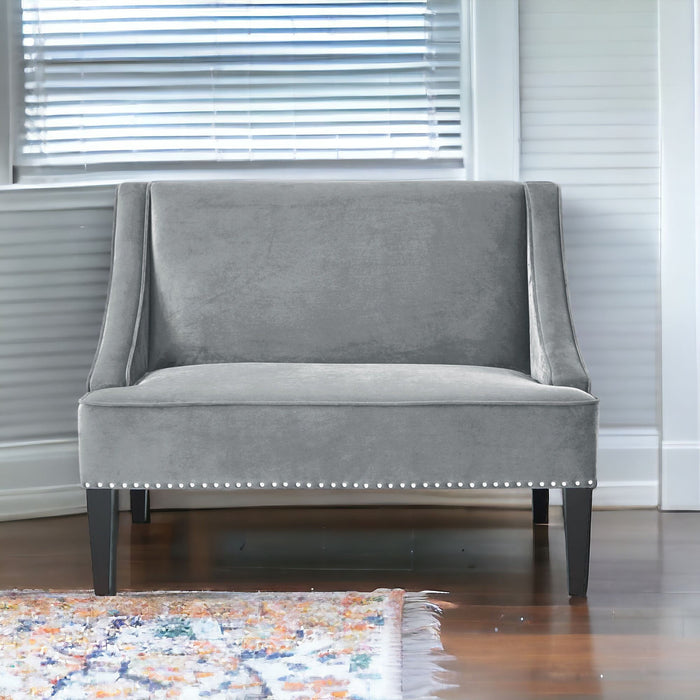 Upholstered Velvet Bench - Gray / Brown