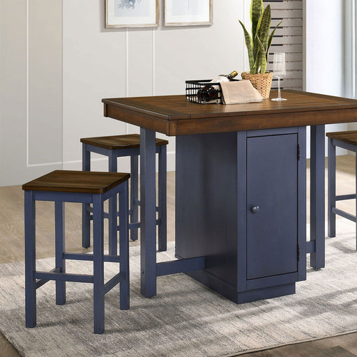 Azurine - 5 Piece Counter Height Table Set - Antique Dark Oak / Muted Blue - Simple Home Plus
