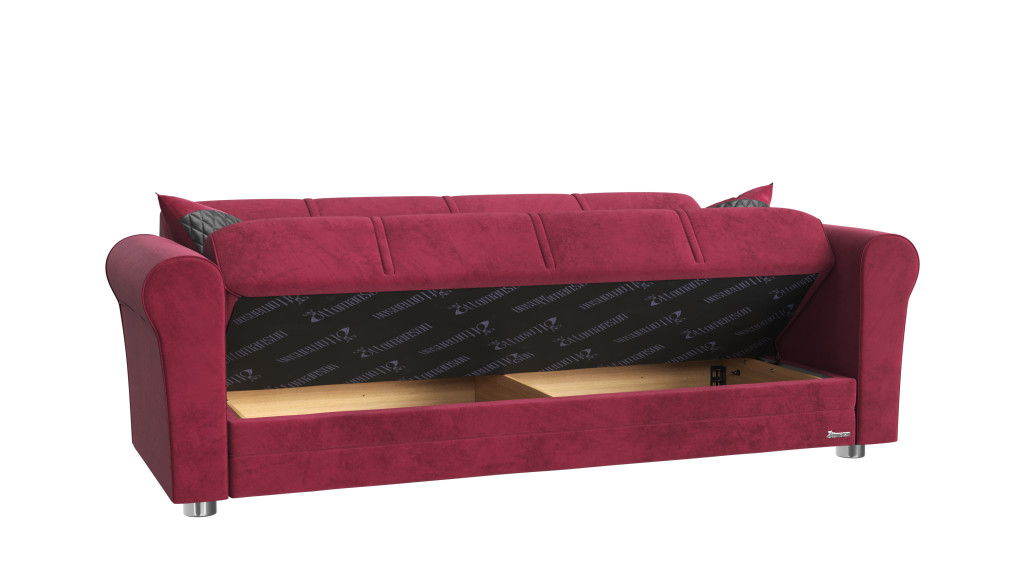 Microfiber Sleeper Sleeper Sofa And Toss Pillows With Silver Legs - Red