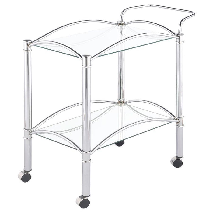 Shadix - 2-Tier Serving Cart With Glass Top - Chrome And Clear - Simple Home Plus