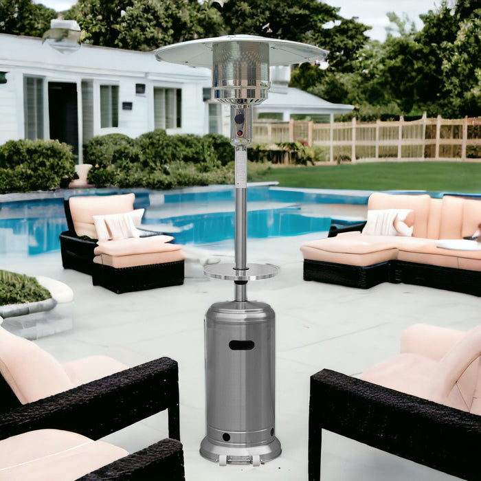 48000 Btu Steel Propane Cylindrical, Pole Standing Patio Heater - Silver