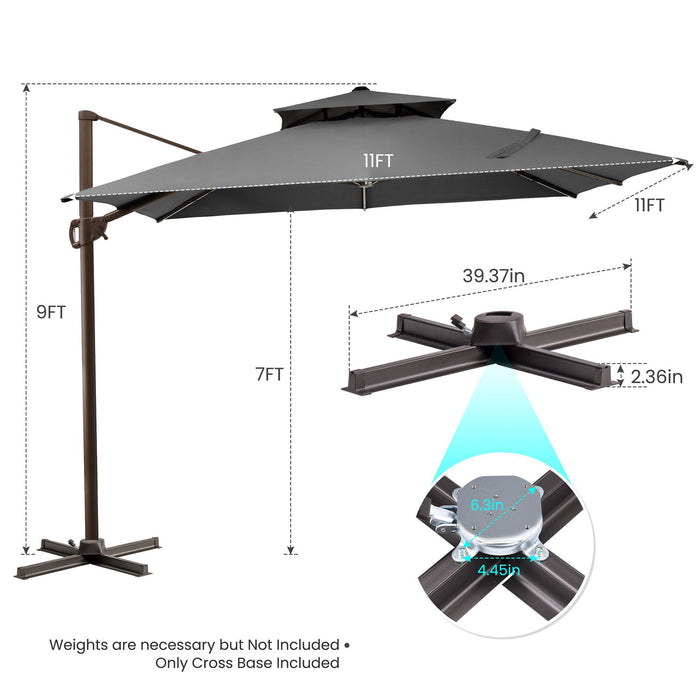 Round Tilt Cantilever, Patio Umbrella With Stand - Dark Gray