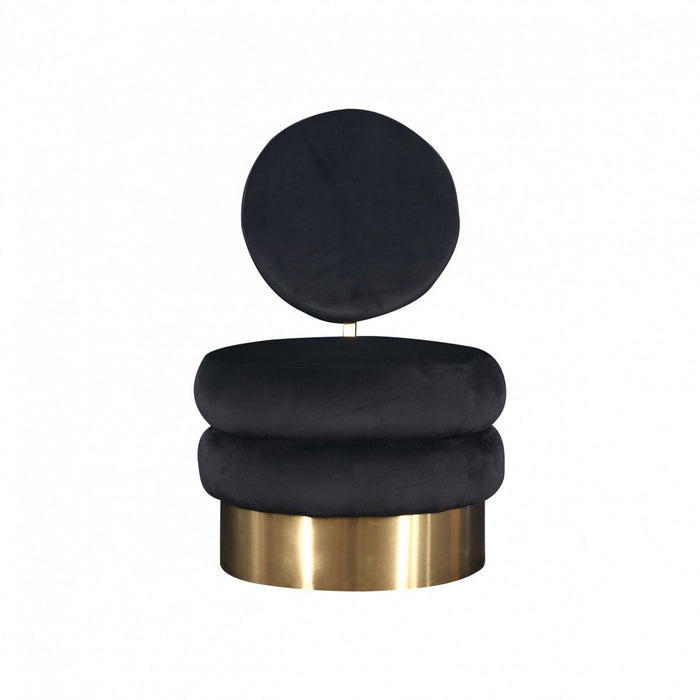 Velvet And Gold Contemporary Barrel Chair - Black