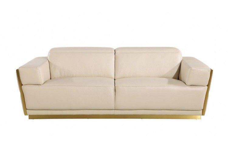 Leather Sofa - Beige / Gold