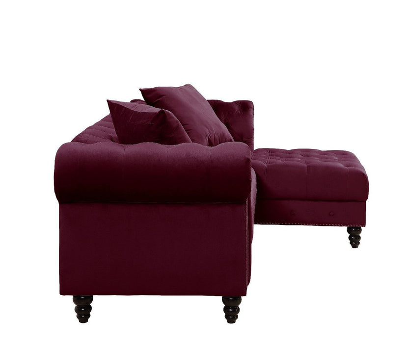 Velvet L Shaped Sofa And Chaise Sectional And Toss Pillows - Red