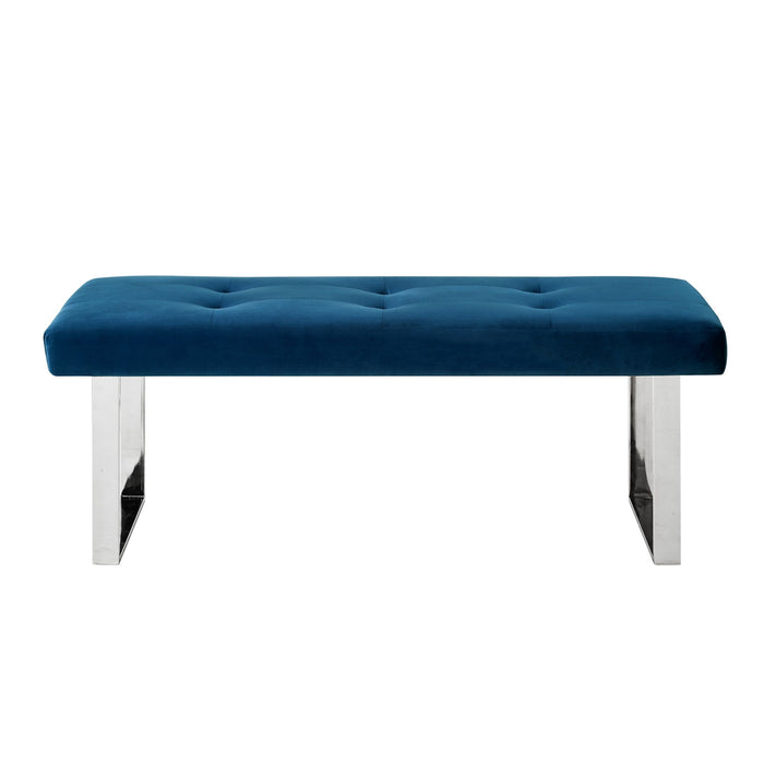 Upholstered Velvet Bench - Silver / Navy Blue