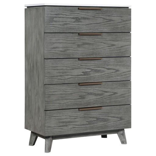 Nathan - 5-Drawer Chest - White Marble And Gray - Simple Home Plus