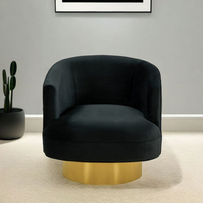 Velvet Barrel Chair - Black / Gold