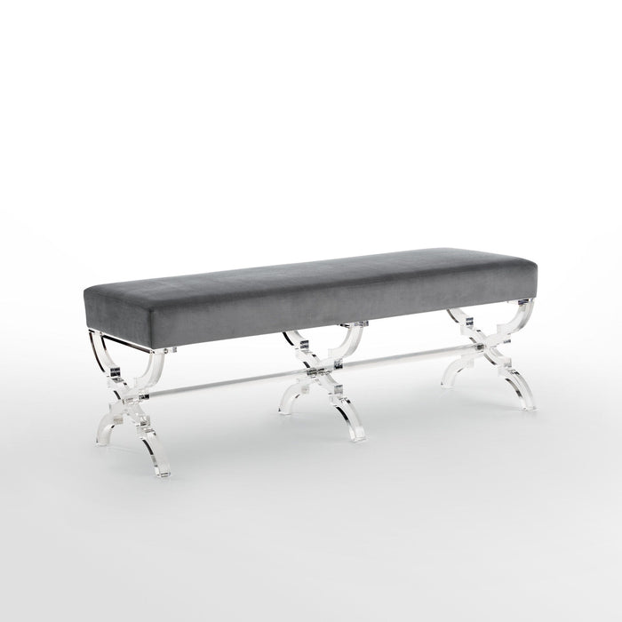 Upholstered Velvet Bench - Clear / Gray