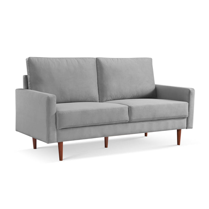 Velvet Sofa With Dark Brown Legs - Gray