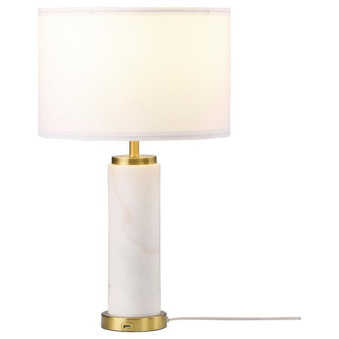 Lucius - Drum Shade Bedside Table Lamp - White And Gold - Simple Home Plus