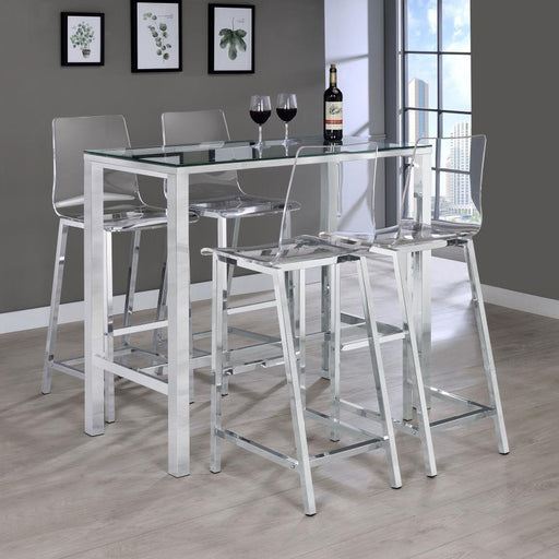 Tolbert - 5 Piece Bar Set With Acrylic Chairs - Clear And Chrome - Simple Home Plus