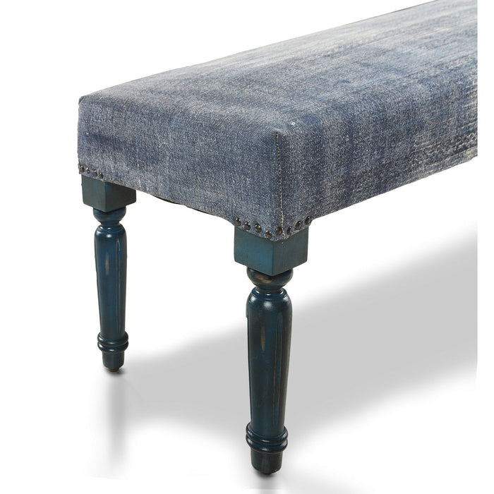 Abstract Design Blue Leg Upholstered Bench - Blue / Cream