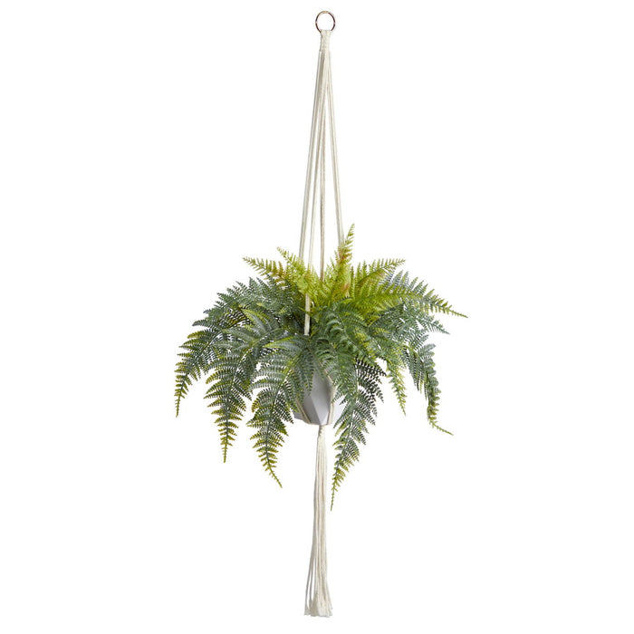 25" Fern Hanging Artificial Plant in Decorative Basket