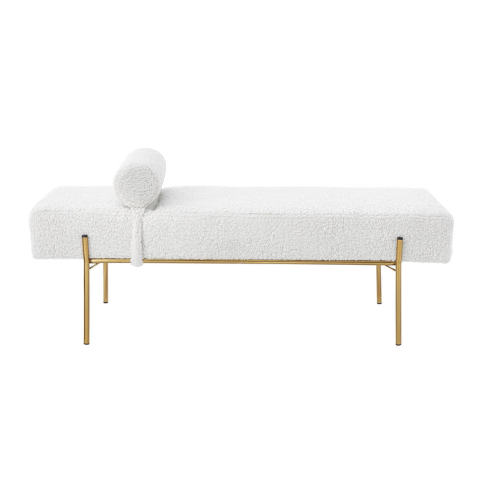 Upholstered Sherpa Bench - Cream / Gold