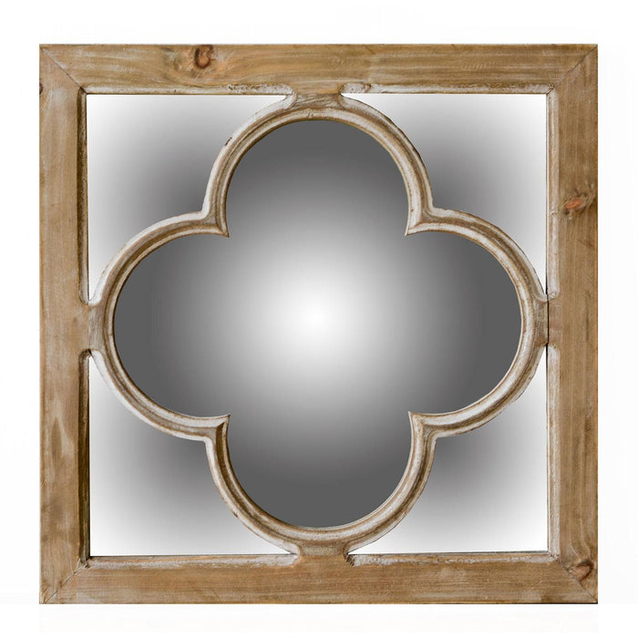 10" With Whitewash Square Wall Mounted Accent Mirror - Natural Brown