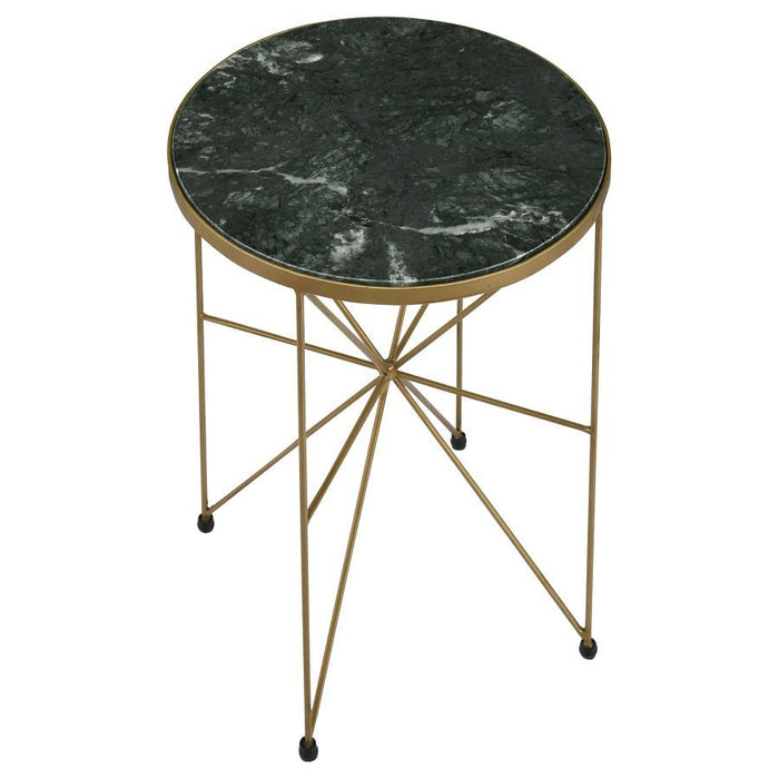 Eliska - Round Accent Table With Marble Top Green And Antique Gold - Simple Home Plus