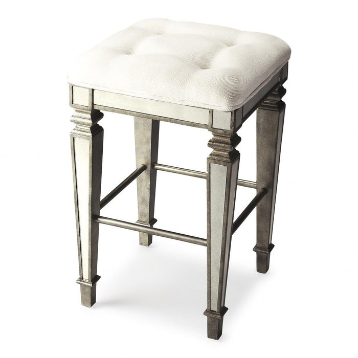 Backless Counter Height Bar Chair - White / Silver