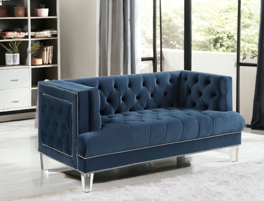 Velvet Love Seat - Blue / Silver