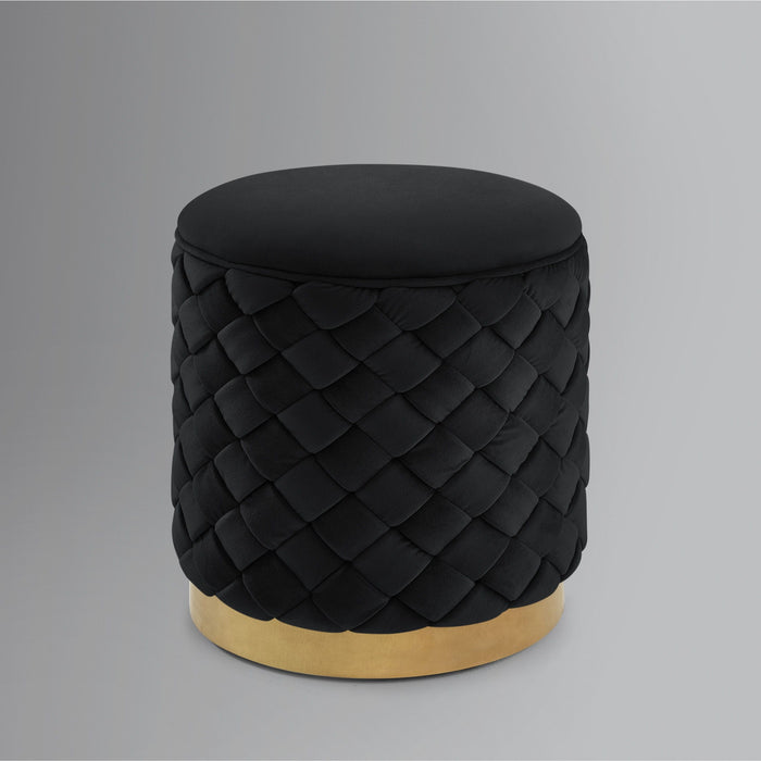 Velvet Round Ottoman - Black / Gold