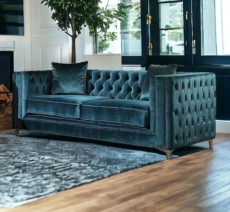 Velvet Loveseat - Teal / Gray