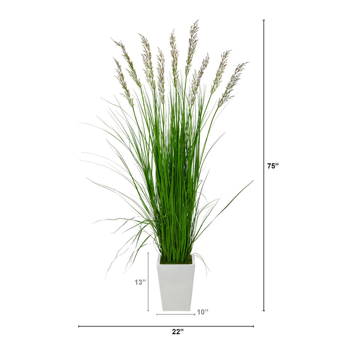 75" Grass Artificial Plant in White Metal Planter