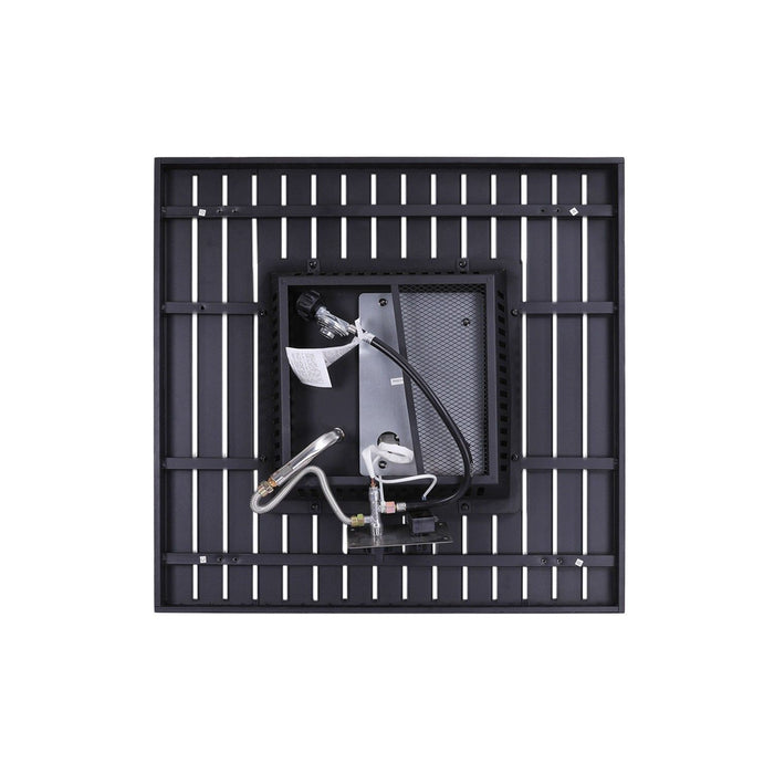 Square Slat Top Fire Pit Table With Lid - Black