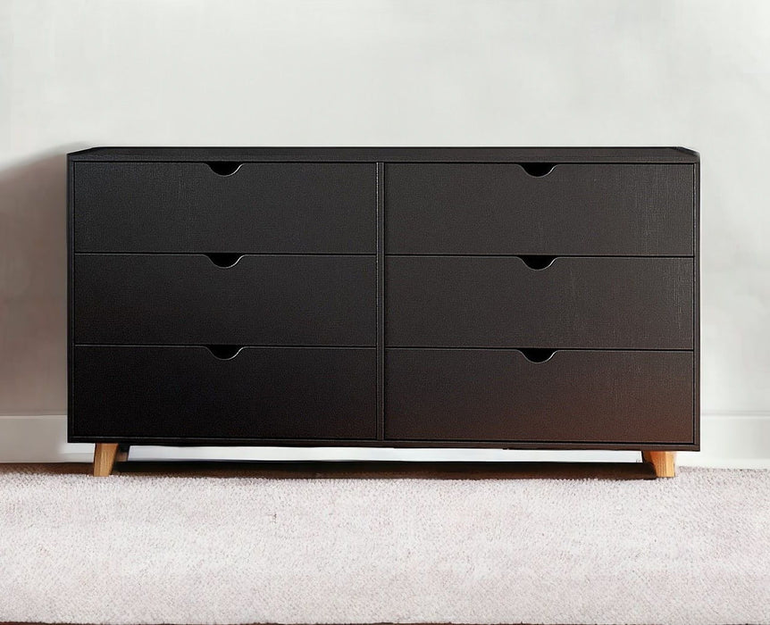 Scoop Handle Six Drawer Double Dresser - Black