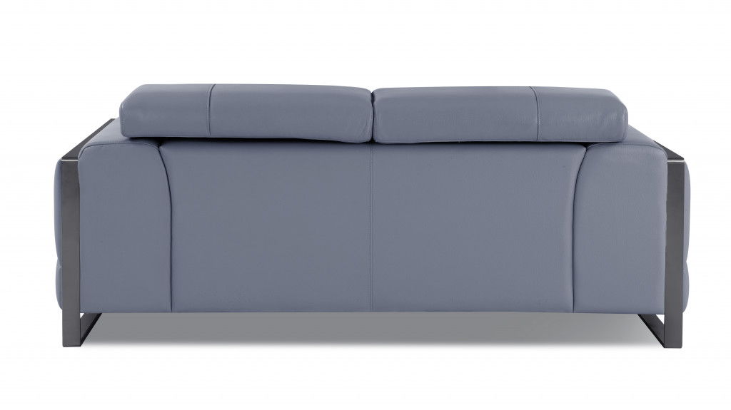 Italian Leather Loveseat - Light Blue / Black