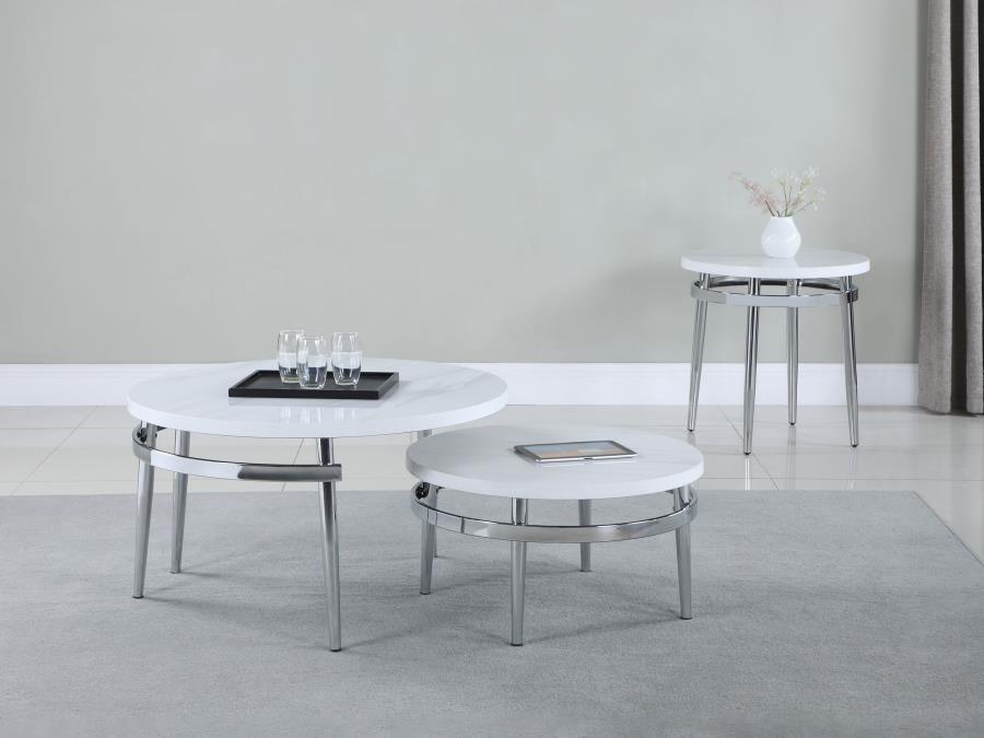 Avilla - Round Nesting Coffee Table - White And Chrome - Simple Home Plus