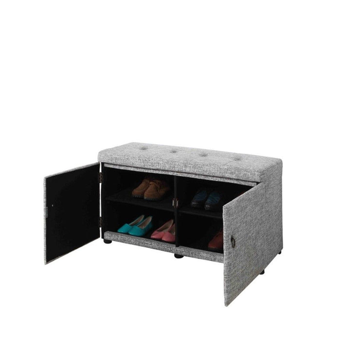 Light Linen Look Double Door Shoe Storage Bench - Gray