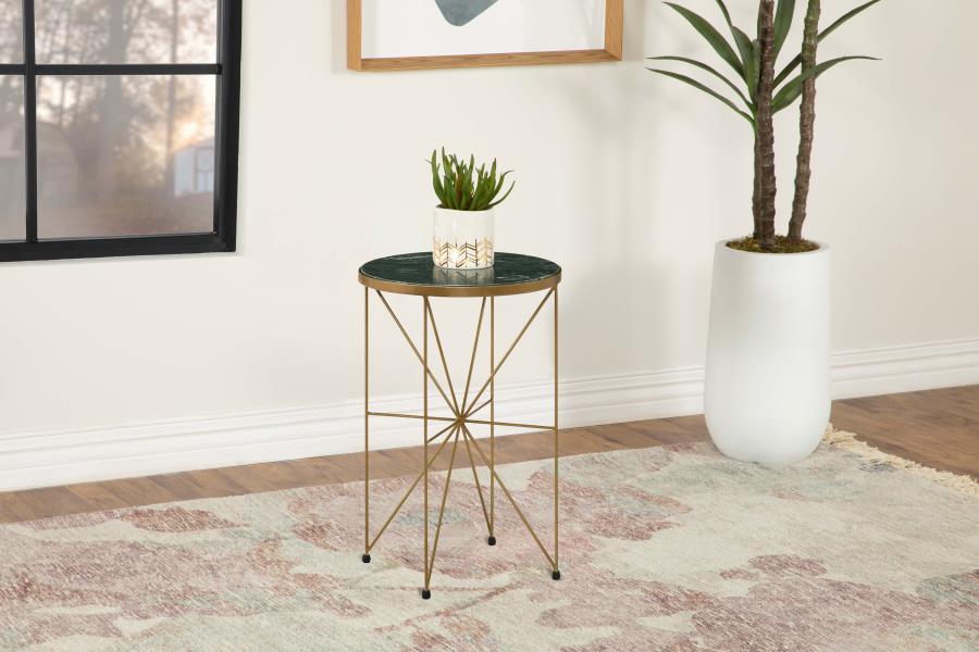 Eliska - Round Accent Table With Marble Top Green And Antique Gold - Simple Home Plus