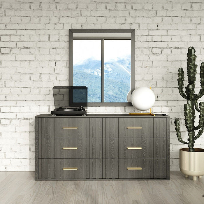 Solid Wood Six Drawer Dresser - Dark Gray