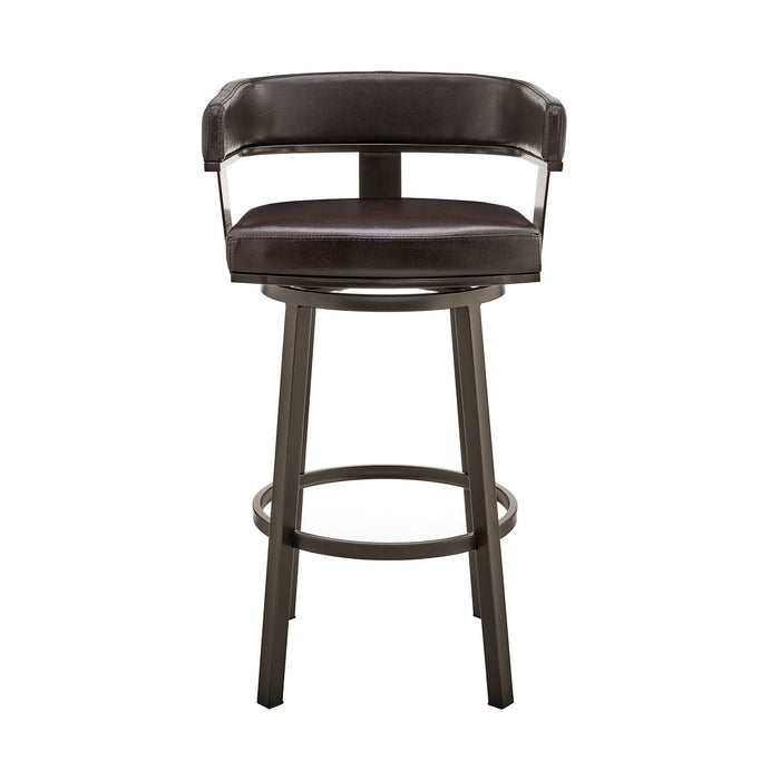 Faux Leather Swivel Low Back Bar Height Bar Chair - Chocolate And Gray