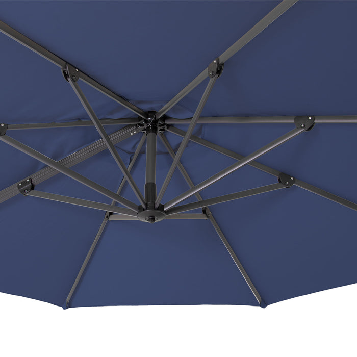 Polyester, Round Tilt Cantilever Patio Umbrella With Stand - Navy Blue