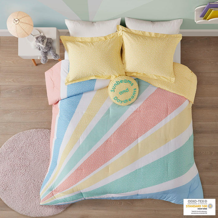 Rory - Twin Rainbow Sunburst Reversible Comforter Set - Yellow