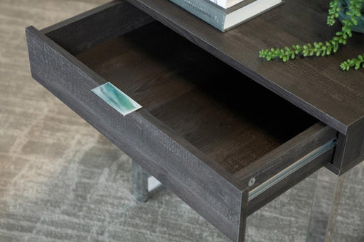 Aldine - Square 1-Drawer End Table - Dark Charcoal And Chrome - Simple Home Plus